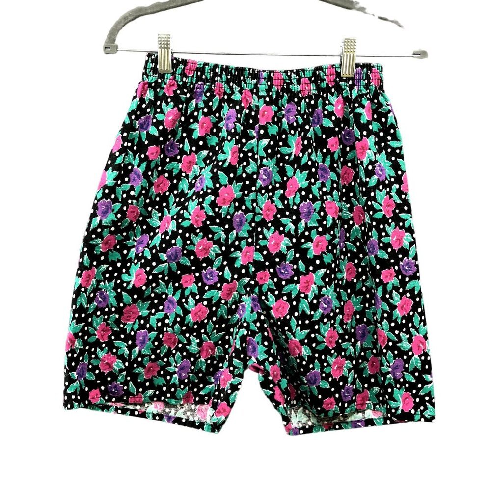 VTG‎ Shorts Womens S Pull On High Waisted Floral 90s 100% Cotton Mom Multicolor